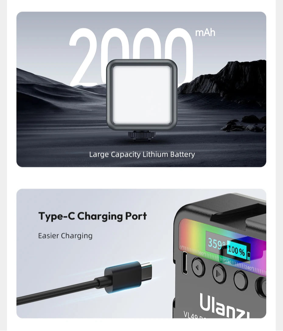 Luz LED ULANZI VL49 – RGB, Bateria 2000mAh para Vídeo e Fotografia Luz LED ULANZI VL49 – RGB, Bateria 2000mAh para Vídeo e Fotografia